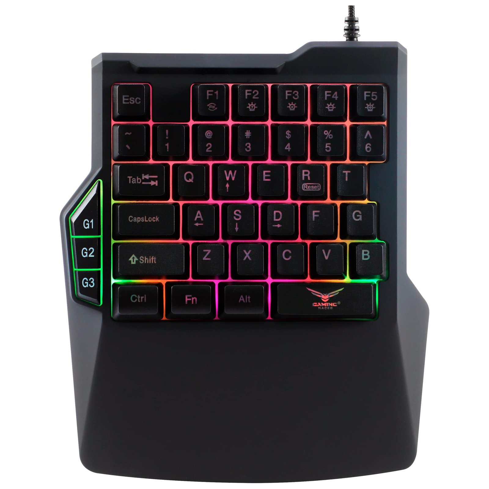 TECLADO GAMER NACEB ONE HAND AT heris RGB Membrana Alambrico Negro
