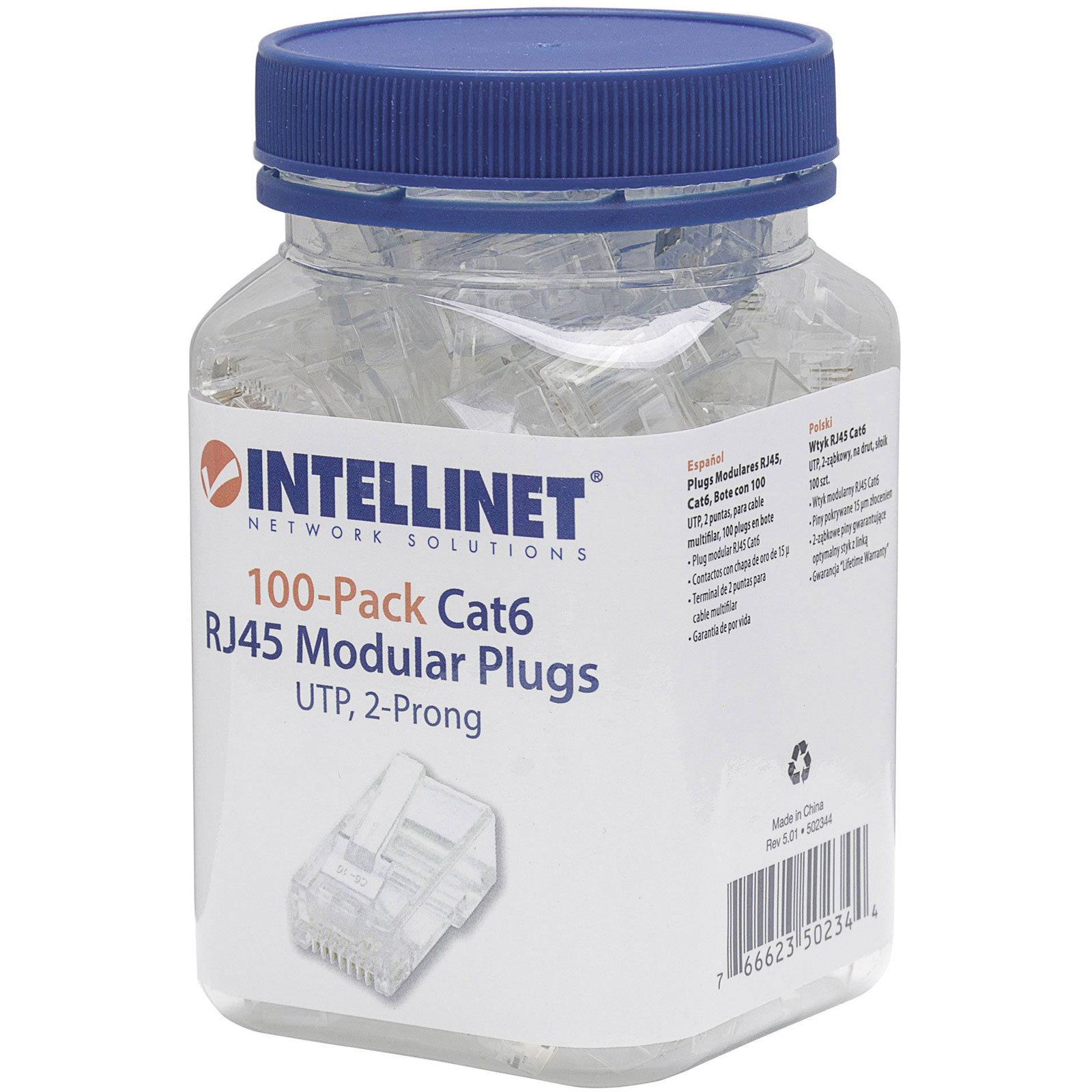 PLUG MODULAR RJ45 UTP CAT5E MULTIFILAR BOTE CON 100 PIEZAS