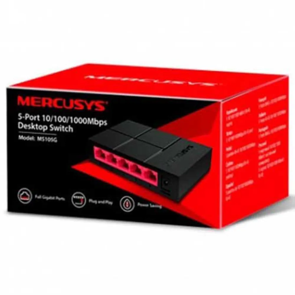 SWITCH MERCUSYS DE ESCRITORIO DE 5 PUERTOS 10/100/1000MBPS