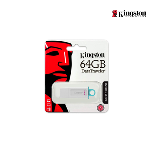 USB MEMORIA KINGSTON 64GB DT EXODIA BLANCO/ANILLO AZUL TRANSP